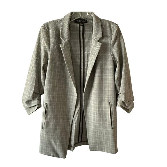 Rachel Zoe Plaid Glen Check Longline Blazer Ruched Sleeve Size Small EUC - Picture 2 of 7
